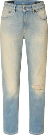 Dondup Slim Fit Jeans met Used-Wash & Destroyed Details - Dames - Slim Fit Jeans - Blauw - W30 - Katoen - Jeans