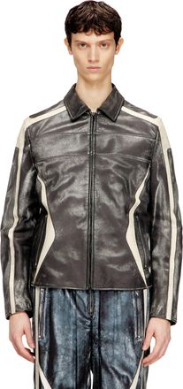Diesel Leather coach jacket with biker print - Leather jackets - Man - Multicolor