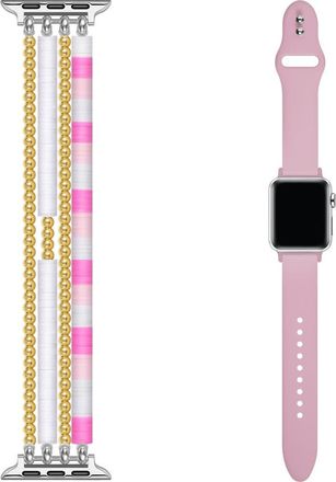 Posh Tech Bestie 2-Pack Beaded & Silicone Apple Watch Watchbands in Pink at Nordstrom Rack