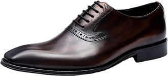 Generic Mens Lace Up Brogue Oxfords Pointed Toe Formal Dress Shoes Low Block Heel Wedding Party Prom Shoes,Brown,4.5 UK