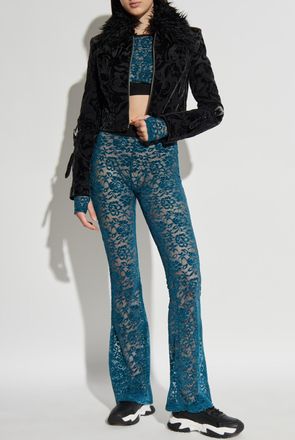 Versace Jeans Couture Lace Trousers With Flared Legs, Womens, Blue