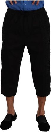 Dolce & Gabbana Zwarte Logo Detail Cropped Broek - Heren - Vrijetijds broeken - Zwart - L - Katoen - Broeken