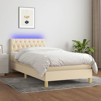 vidaXL Cama Box Spring Con Colch&oacute;n Y Led Tela Crema 90x190 Cm Vidaxl