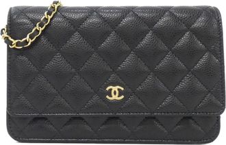 Chanel Black Bordeaux Grained Calfskin Chain/Shoulder Wallet (Pre-Owned)