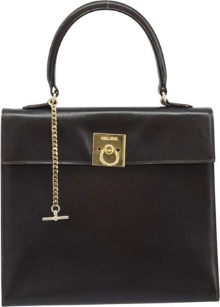 Celine Vintage Logo Top Handle Bag Leather Brown Leather Handbag (Pre-Owned)