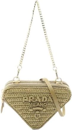 Prada Pre-owned Mini Bags, female, Green, Size: ONE SIZE Pre-owned Mini Contenitori Leather Raffia 2way Handbag