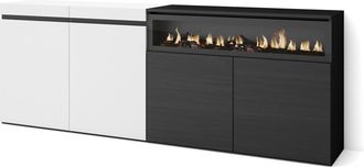 Skraut Home Aparadores Para Sal&oacute;n, Gran Capacidad De Almacenaje, 200x75x35cm, 4 Puertas, Chimenea El&eacute;ctrica, Estilo Moderno, Blanco Y Negro - Skraut Home