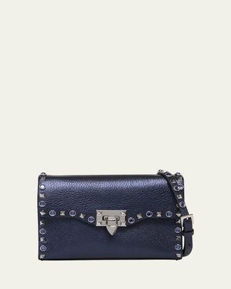 Valentino Garavani Small Rockstud & Rhinestone Metallic Leather Crossbody Bag