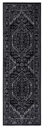 Safavieh Alfombra medall&oacute;n de polipropileno blanco y negro, 76 x 244 cm