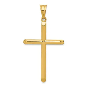 Diamond2Deal 14k Yellow Gold 3-D Hollow Cross Pendant