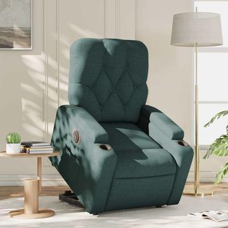 vidaXL Sill&oacute;n El&eacute;ctrico Reclinable Elevable De Tela Verde Oscuro Vidaxl