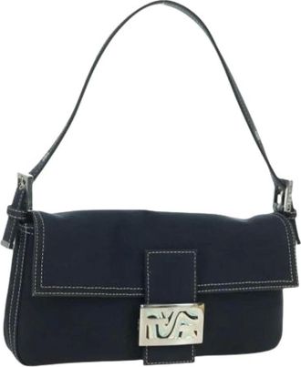 Fendi Pre-owned Shoulder Bags, female, Blue, Size: ONE SIZE Pre-owned Vintage Canvas Shoulder Bag