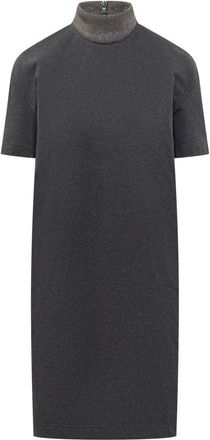 Brunello Cucinelli Black Embellished Mock Collar Midi Dress
