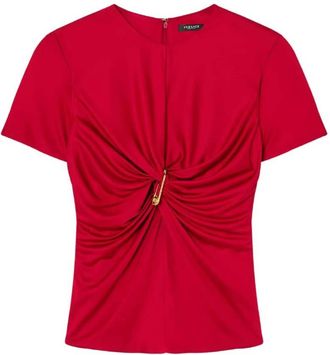 Versace Safety Pin Gathered Viscose Top, Brand Size 44 ( US Size 8 )