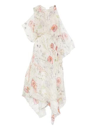 Alexander McQueen floral-print midi dress - Toni neutri