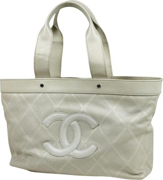 Chanel Ivory Leather Handbag Tote Bag (Pre-Owned)
