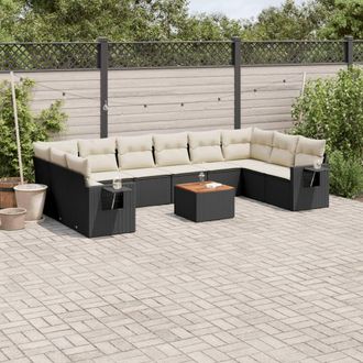 vidaXL Set De Sof&aacute;s De Jard&iacute;n 11 Pzas Y Cojines Rat&aacute;n Sint&eacute;tico Negro Vidaxl