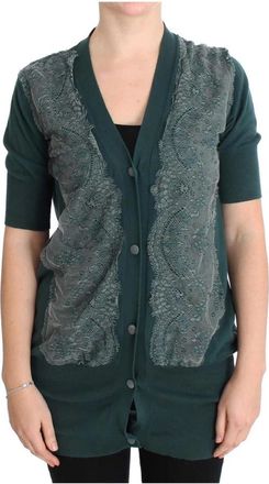 Pink Memories Groene Kant Cardigan Sweater Gemaakt in Itali&euml; - Dames - Vesten - Groen - L - Katoen - Truien & Vesten