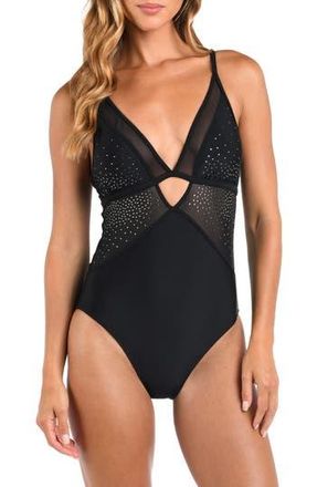 L'agence Lilou Shine Plunge One-Piece Swimsuit in Black at Nordstrom Rack, Size X-Large