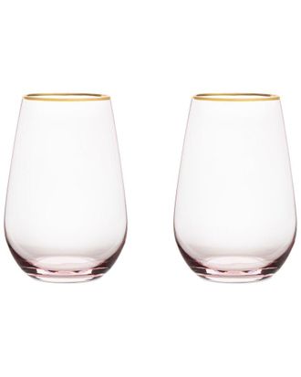 Twine Rose Crystal Stemless Wine Glass Set