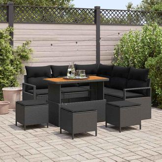 vidaXL Vidaxl Set Divano Da Giardino Con Cuscino 9 Pcs Nero Poly Rattan