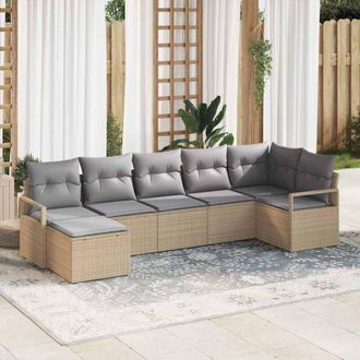 vidaXL Conjunto De Sof&aacute; De Jard&iacute;n 7 Pcs Beige Polirat&aacute;n Vidaxl