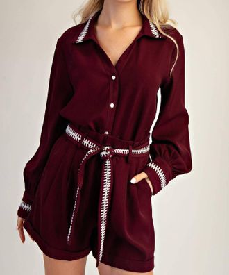 Glam Stitched Grace Button-Down Shirt In Burgundy