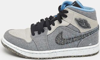 Air Jordan s Grey/blue Canvas Air Jordan 1 Crater Mid Top Sneakers