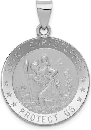 Diamond2Deal 14k White Gold Polished Satin St Christopher Medal Hollow Pendant