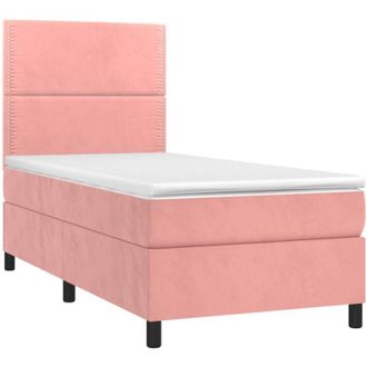 vidaXL Cama Box Spring Colch&oacute;n Y Led Terciopelo Rosa 80x200 Cm Vidaxl