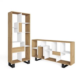 Skraut Home Librer&iacute;a efecto madera roble y blanco 67x31x174cm con patas