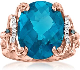 Ross-Simons London Blue Topaz Ring With Blue and White Diamond Accents in 14kt Rose Gold