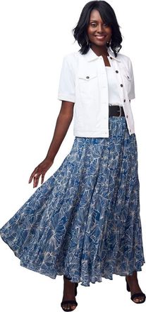 Jessica London Flowing Crinkled Maxi Skirt in Sapphire Outlined Petals at Nordstrom, Size 12