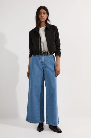 Karen Millen Womens Denim Soft Wash Relaxed Straight Leg Jean - Blue Cotton - Size 12 UK