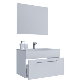 ebuy24 Ebuy24 - Vcm 3 Piezas Lavabo Lavabo Gabinete Inferior Ancho 80 Cm Juego De Muebles De Ba&ntilde;o Colgando Con Un Espejo Caj&oacute;n Badinos (blanco)