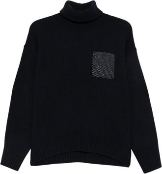 PESERICO Black Embellished Turtle Neck Sweater