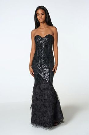 Bebe Sequin Feather Gown in Black at Nordstrom, Size X-Small