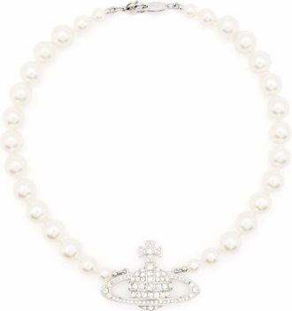 Vivienne Westwood Accessoires, Dames, Beige, S, One Row Pearl Bas Relief Choker