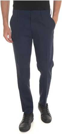 Hindustrie Chino met knoopsluiting en kleermakerssplit - Heren - Slim Fit Broeken - Blauw - L - Leer - Broeken