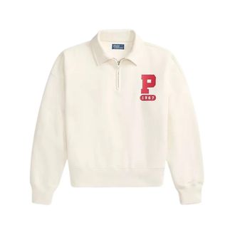 Polo Ralph Lauren Hoodies & sweatvesten, Dames, Wit, M, Katoen, Polo met logo-print en halve rits