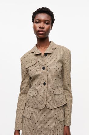 Ganni Beige Flock Check Suiting Blazer