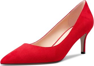 Castamere Women Stiletto Mid Kitten Heel 6.5 CM Heels Pointed Toe Pumps Court Shoe Slip-on Classic Cute Office Shoes Red A 5.5 UK