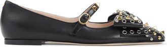 Valentino Garavani Black Leather Bowow T.05 Ballerina-Donna