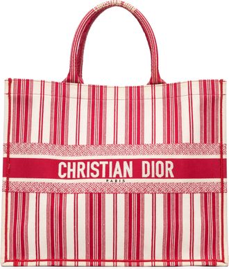 Dior Pre-owned Womens Book Tote Striped Canvas Bag - White Textile - One Size