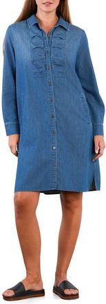 Wash Lab Denim Kiss the Day Long Sleeve Denim Shirtdress in Flow Denim at Nordstrom, Size X-Large