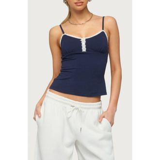 Edikted Olezka Lace Trim Camisole in Navy at Nordstrom, Size X-Large