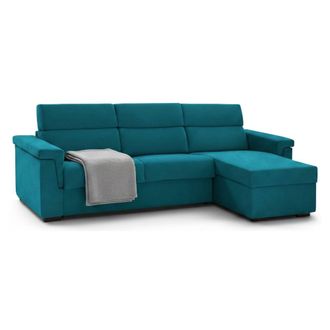 Dmora Sof&aacute; Cama Con Chaise-longue Ganzaria, Desenfundable, Almacenamiento, Hecho En Italia, Hidr&oacute;fugo, Multiposici&oacute;n, 285x160 Cm Azul