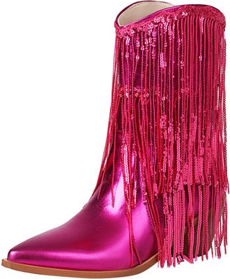 Generic Stylish Women Ankle Boots with Elegant Tassel Pointed Toe Design and Stable Thick Heel for Ultimate Comfort Effortless Slip On Wear Perfect Autumn Win