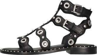 Ash Ash, Schoenen, Dames, Zwart, 37 EU, Leer, Pop Grommet Versierde Platte Sandaal