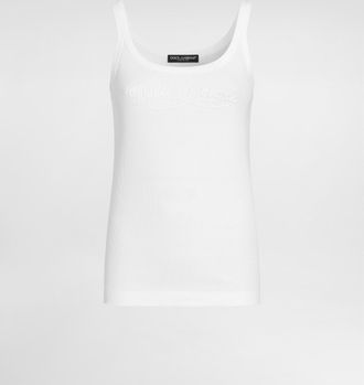 Dolce & Gabbana Ribbed Tank Top With Embroidery - Woman T-shirts And Sweatshirts White 36